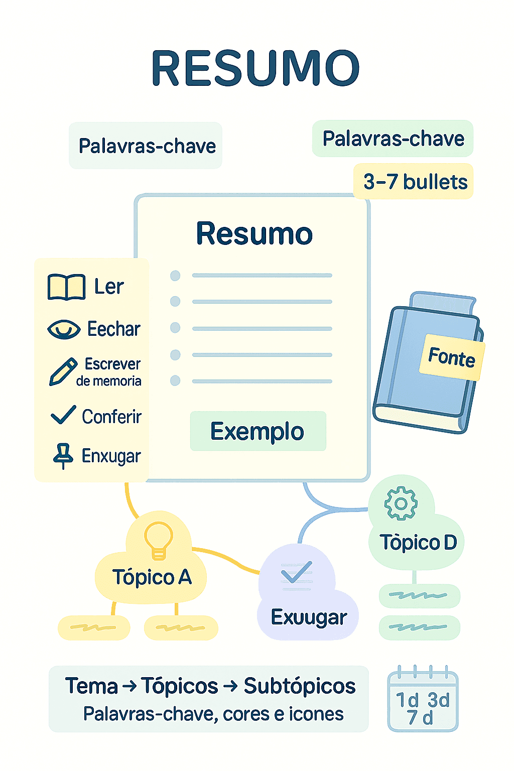 Folha com bullets curtos destacando as ideias-chave de um capítulo