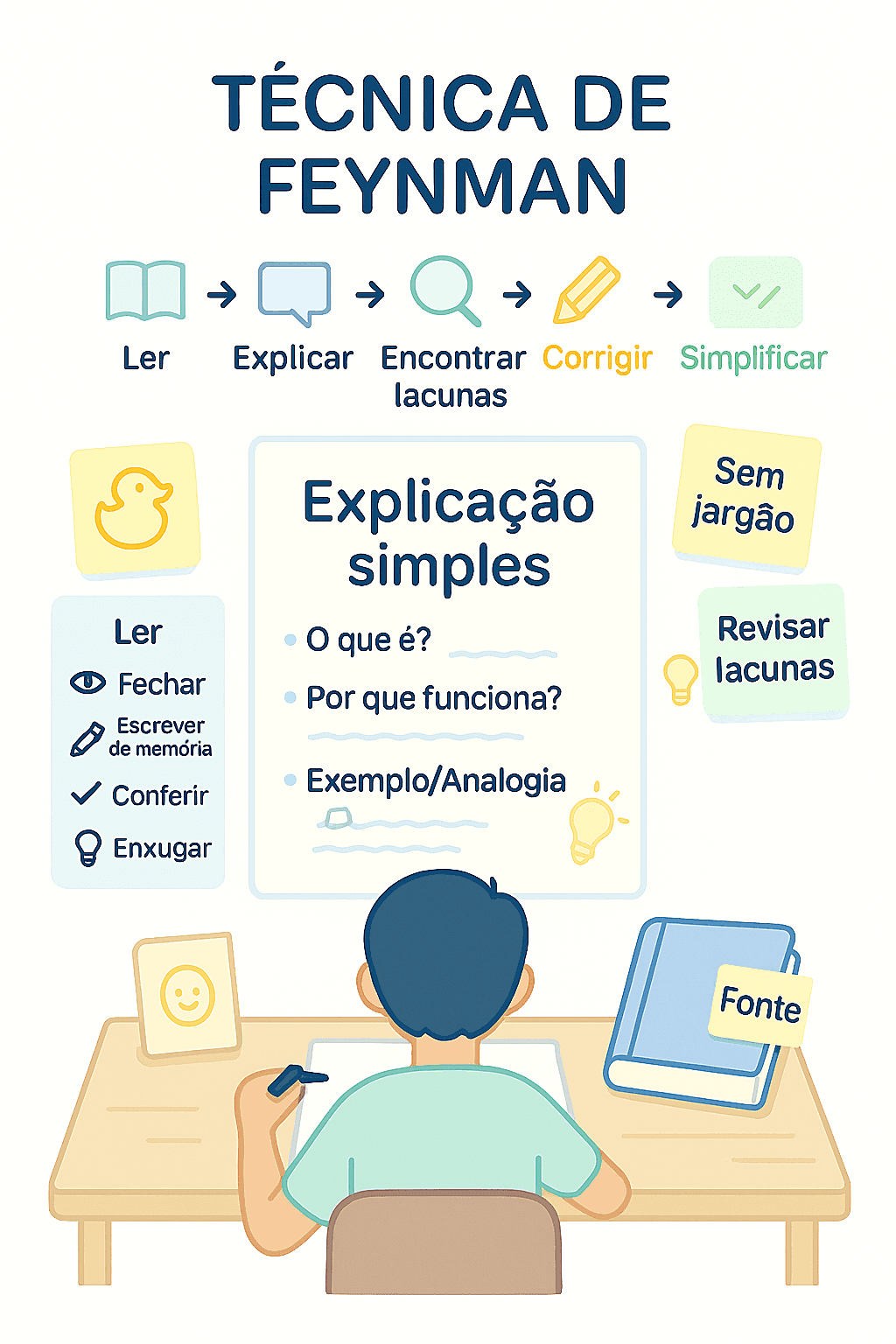 Folha com explicação simples e um ícone de lâmpada representando analogia